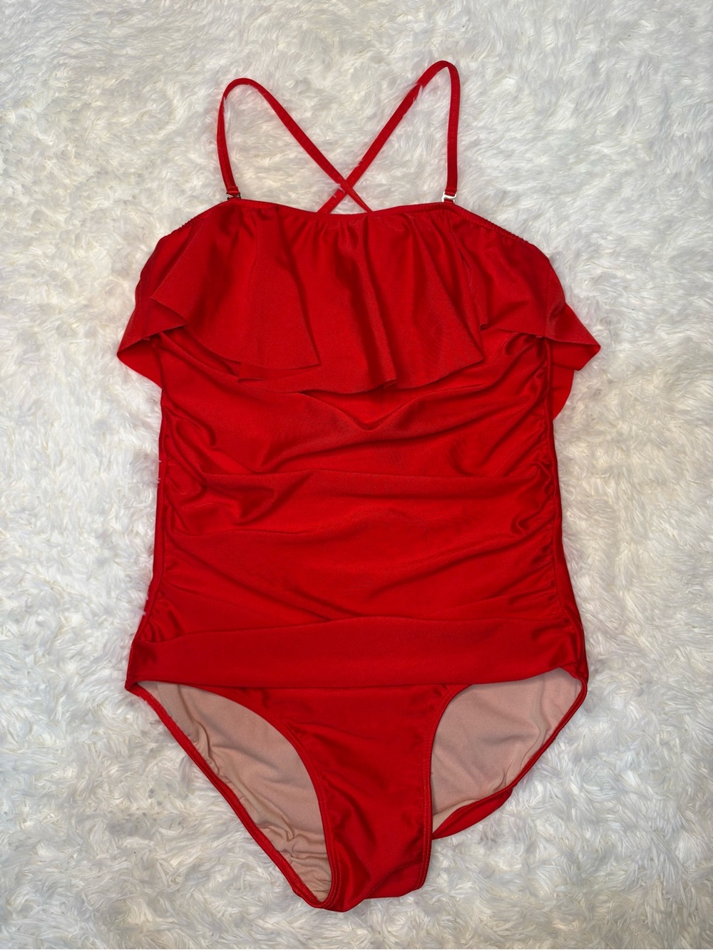Albion Fit red ruffle ruched one piece swimsuit size medium